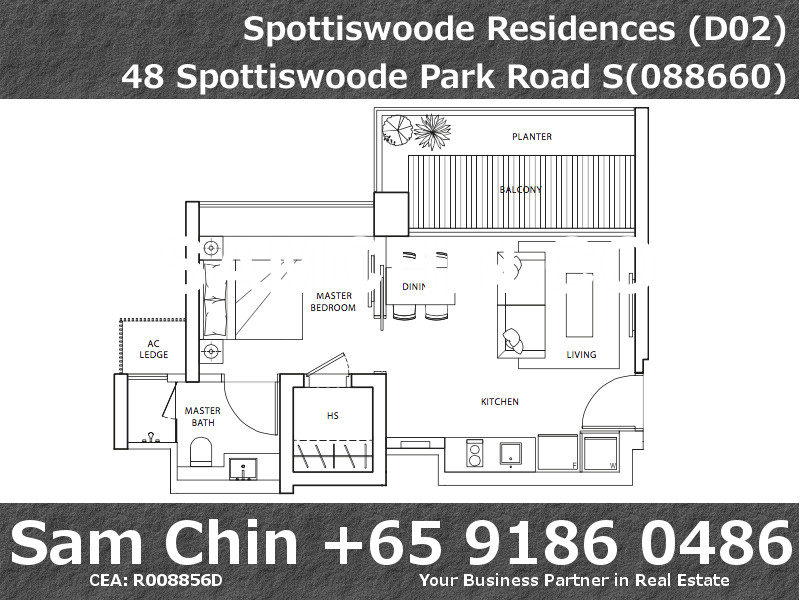 Spottiswoode Residences – Floor Plan – 1Bedroom – Stack 5 6 8 12