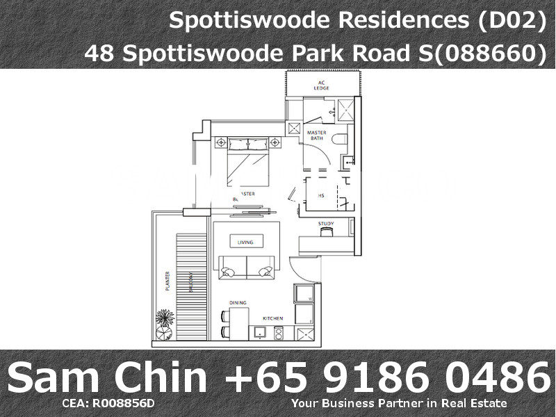 Spottiswoode Residences – Floor Plan – 1Bedroom + Study – Stack 4