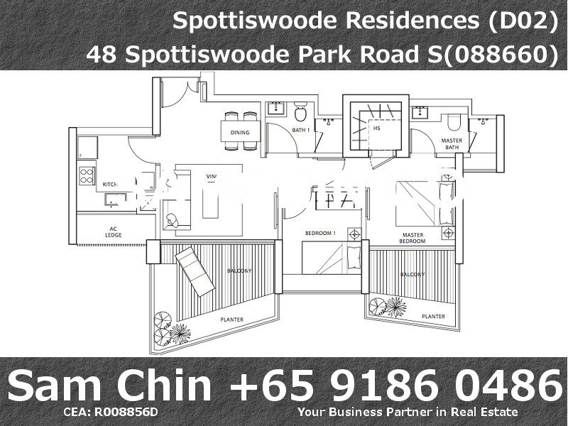 Spottiswoode Residences – Floor Plan – 2Bedroom – Stack 6 7 11